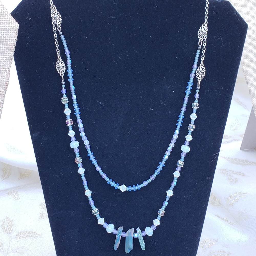 One-of-a-kind Silver Aura Rainbow Quartz Necklace